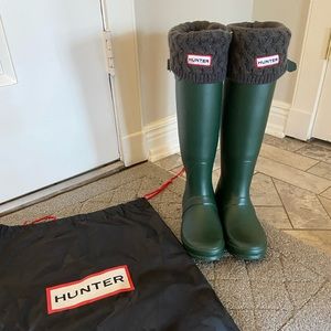 New Hunter Green Rain Boots with Gray Fleece Socks